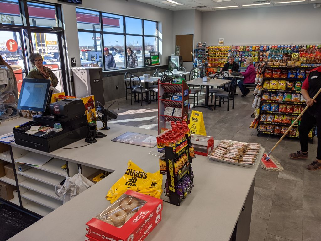 Inside the new Casey's in Yankton showing front windows and aisles